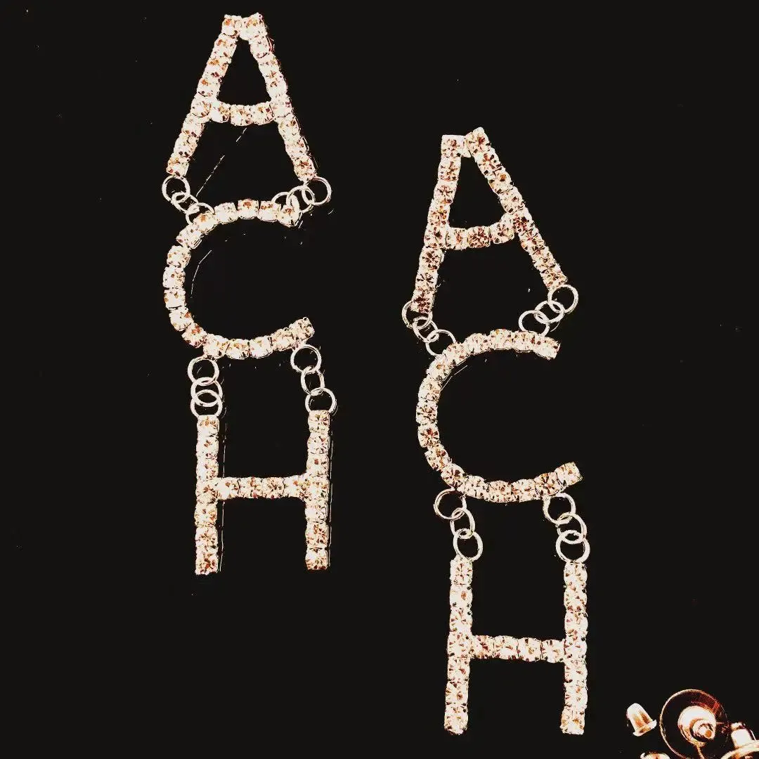 Rhinestone Letter CHA Long Earrings