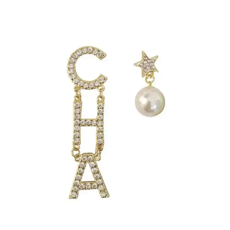 Rhinestone Letter CHA Long Earrings