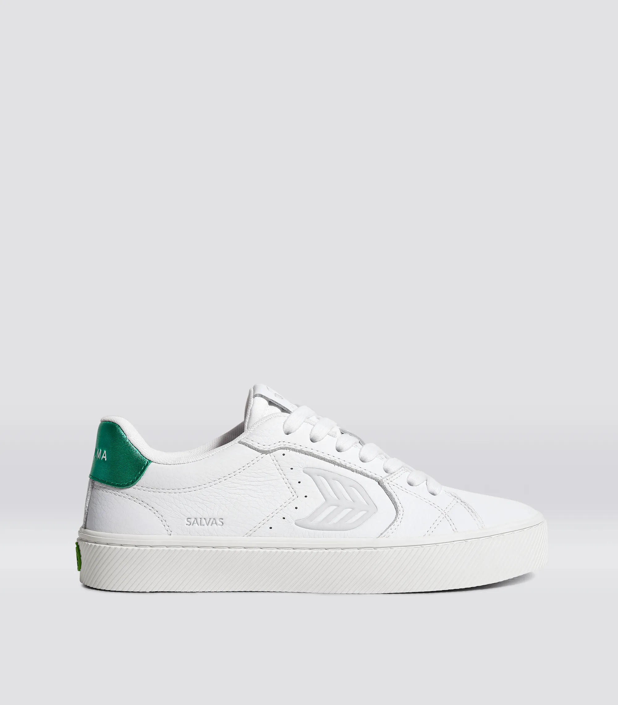 SALVAS White Premium Leather Ice Logo Metallic Green Sneaker Men