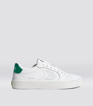 SALVAS White Premium Leather Ice Logo Metallic Green Sneaker Men