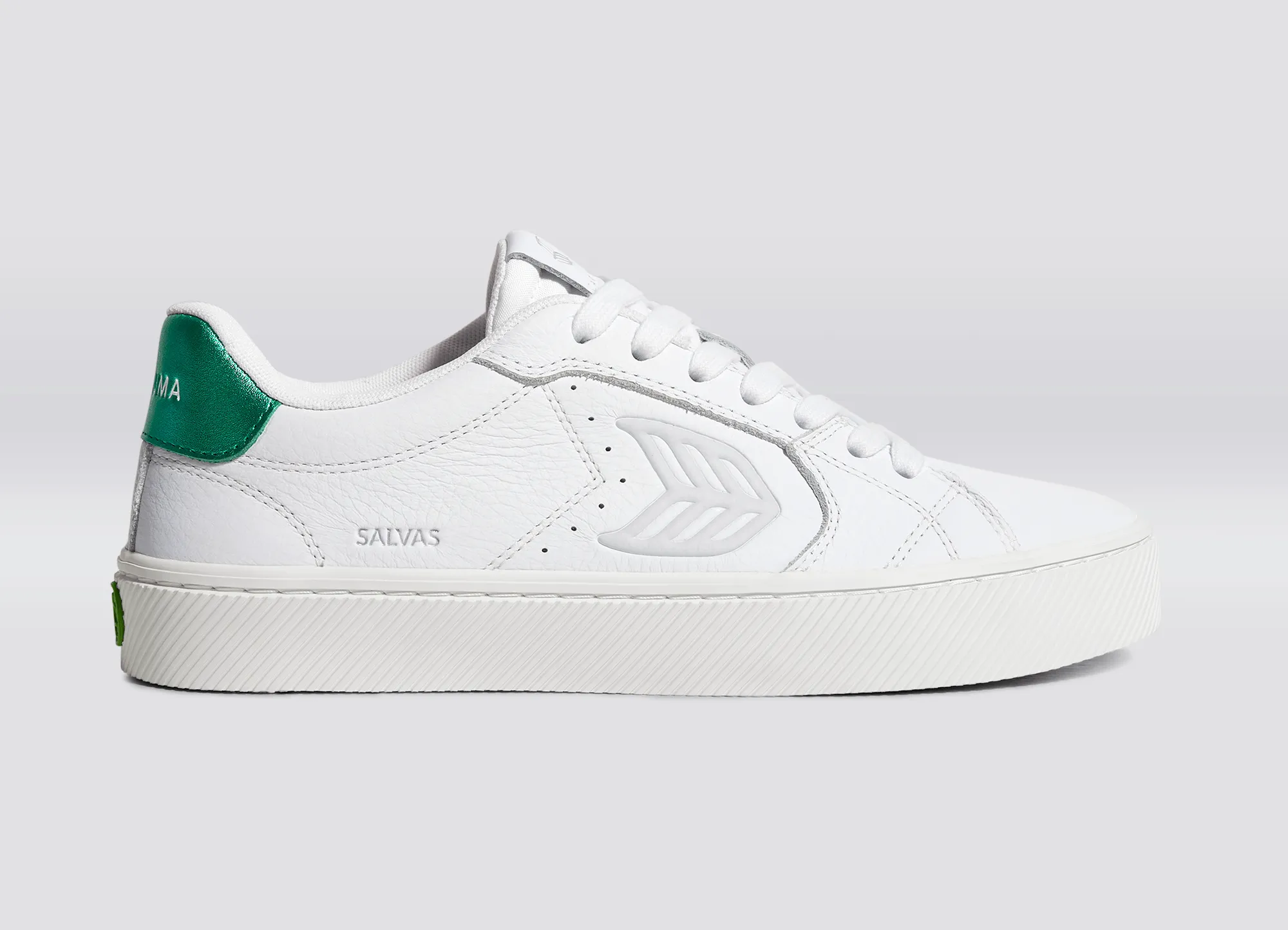 SALVAS White Premium Leather Ice Logo Metallic Green Sneaker Women