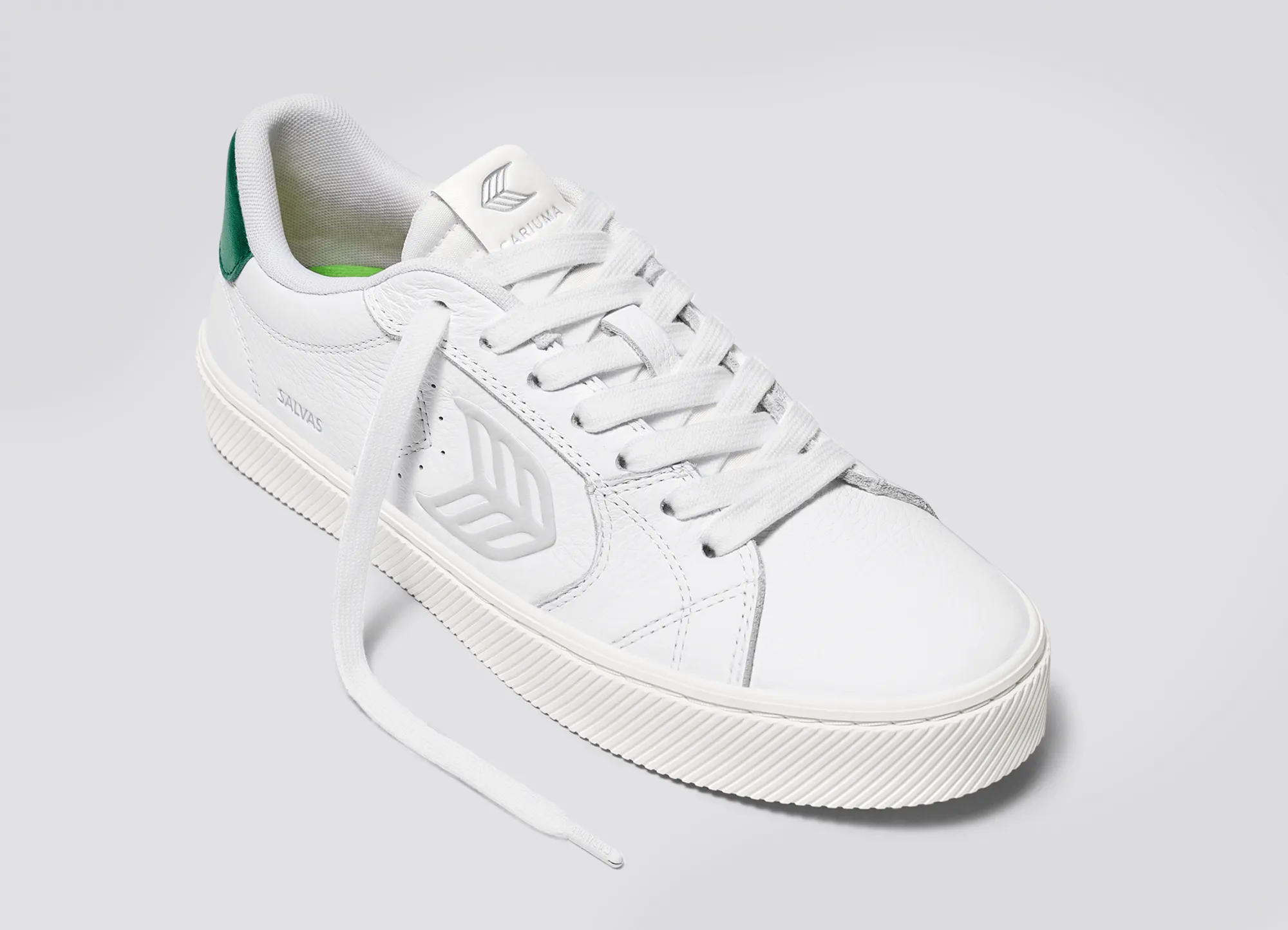 SALVAS White Premium Leather Ice Logo Metallic Green Sneaker Women