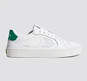 SALVAS White Premium Leather Ice Logo Metallic Green Sneaker Women