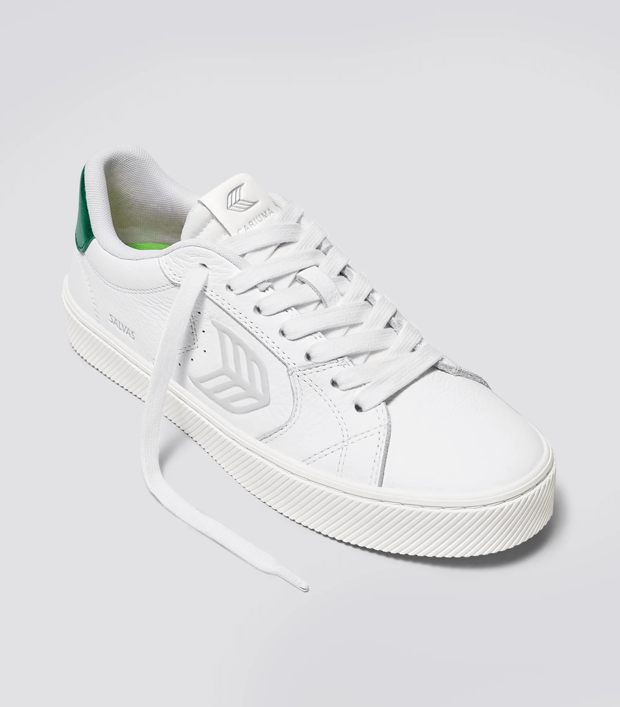 SALVAS White Premium Leather Ice Logo Metallic Green Sneaker Women