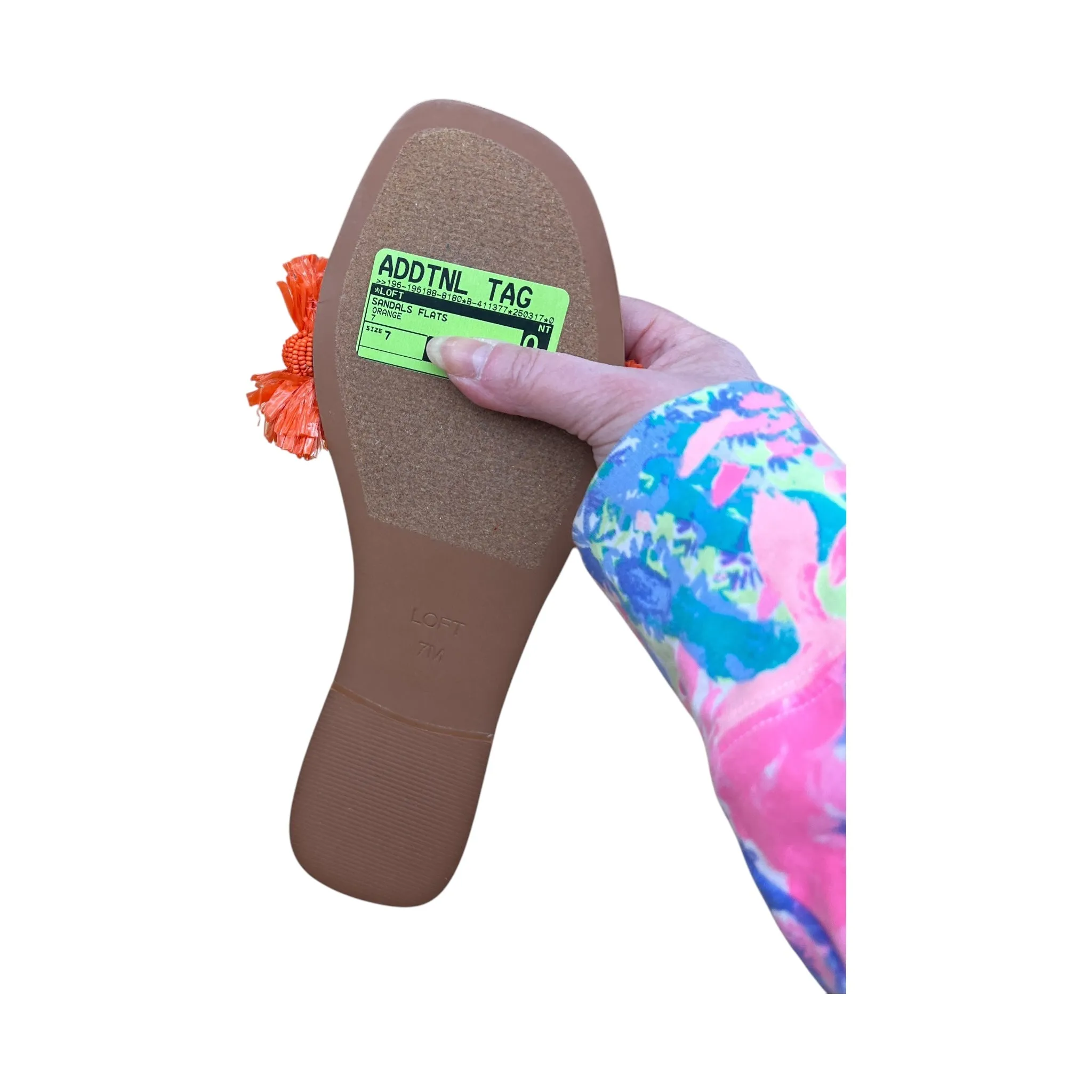 Sandals Flats By Loft In Orange, Size:7