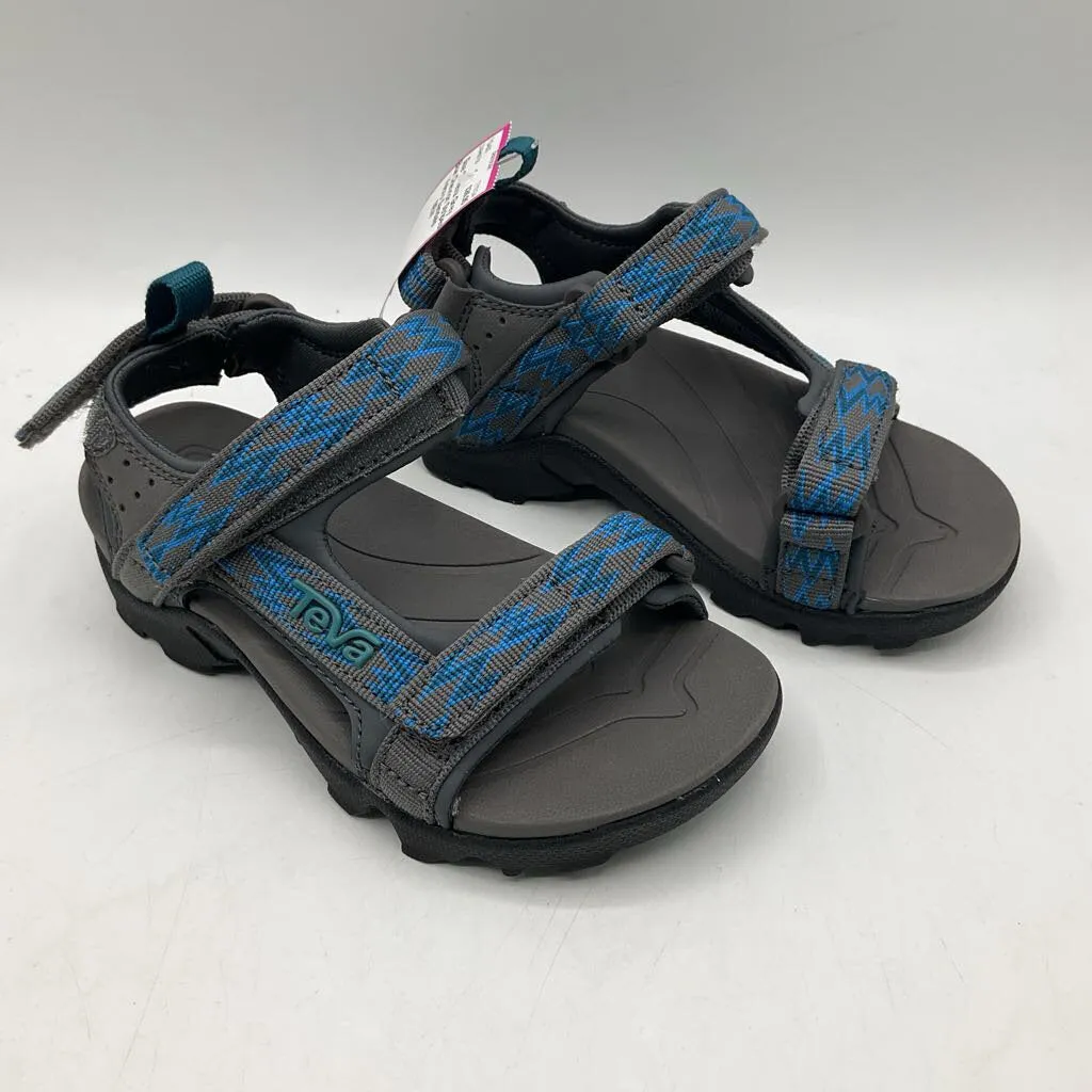 Size 11: Teva Grey Blue Chevron Stripes Velcro Sandals NEW
