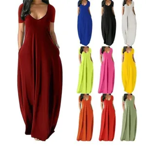 Solid Slant Pocket Dress