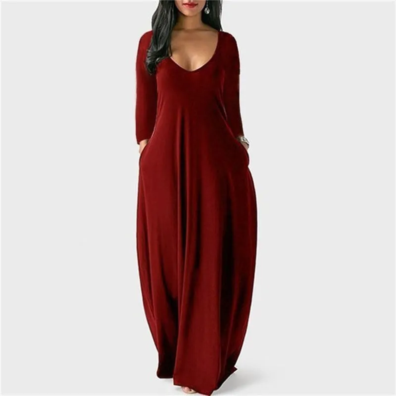 Solid Slant Pocket Dress