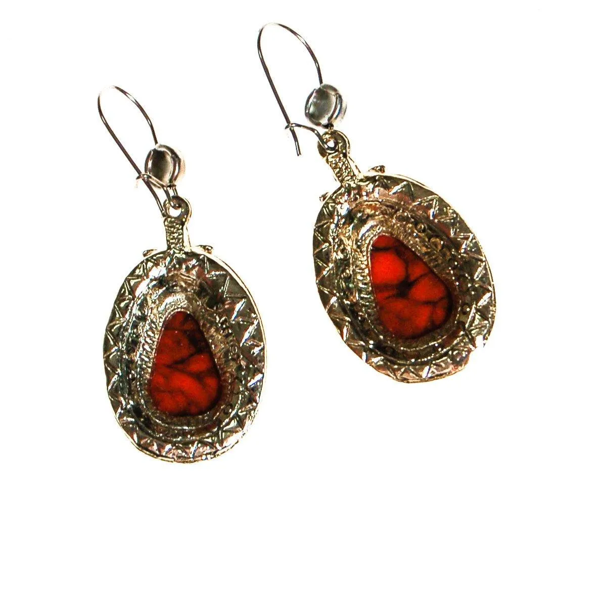 Southwestern Bohemian Chic Red Coral Earrings by ART MODE