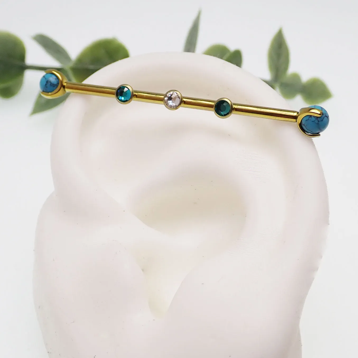 Turquoise & Zircon Titanium Industrial Piercing 14g