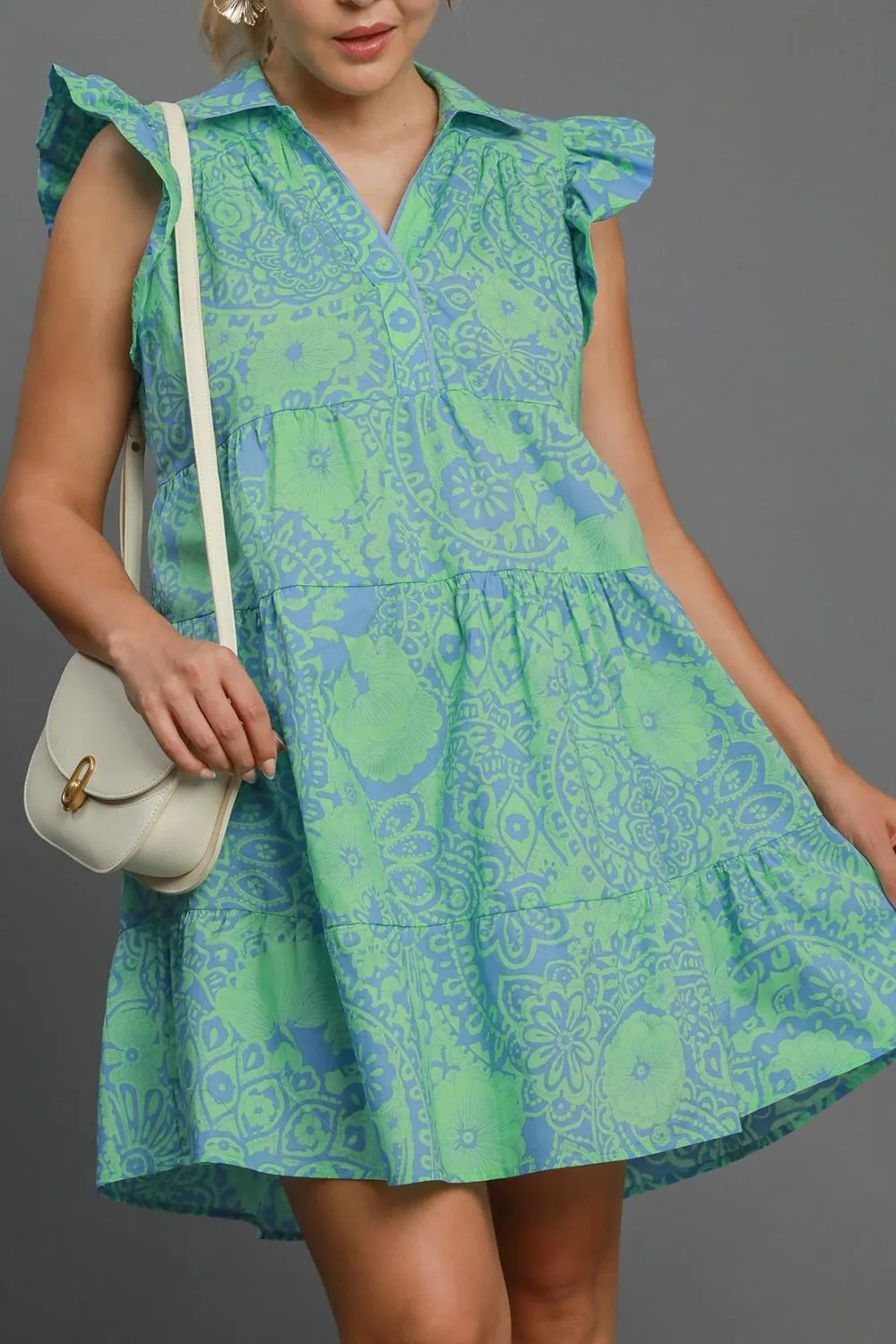Umgee  Printed Ruffle Cap Sleeve Babydoll Dress