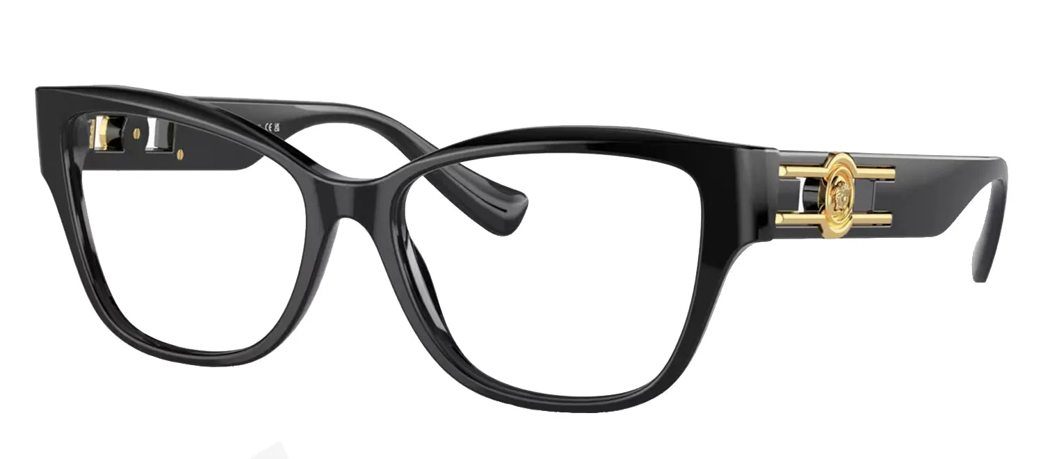 Versace ICONIC VE 3347 GB1 Cat-Eye Plastic Black Eyeglasses with Logo Stamped Demo Lenses