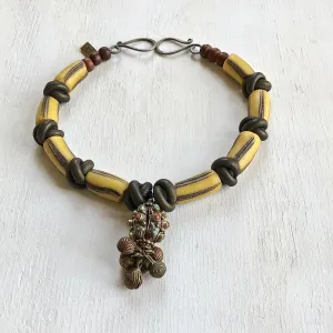 Vintage Nepalese bells center piece African trade beads necklace