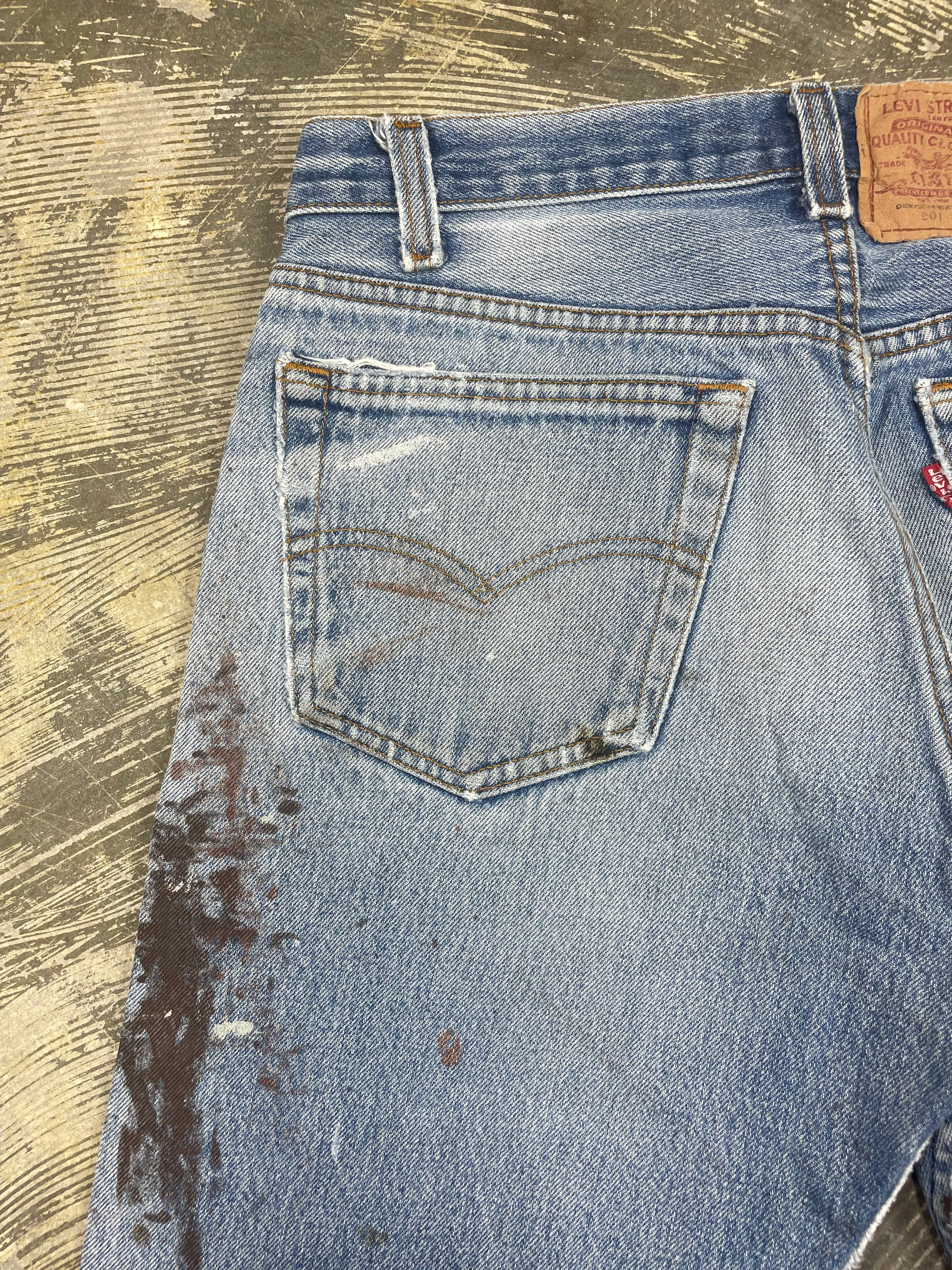 Vintage USA Made Levi 501 Transitional Premium Wash & Paint Denim Jeans (JYJ-0316)