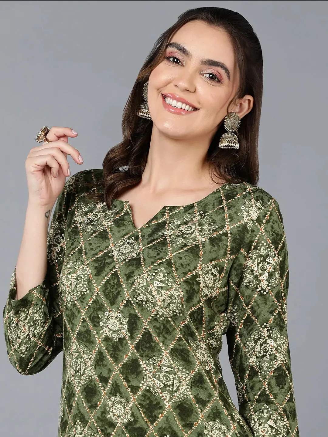 Viscose Rayon Green Printed Straight Kurta-VCK9354