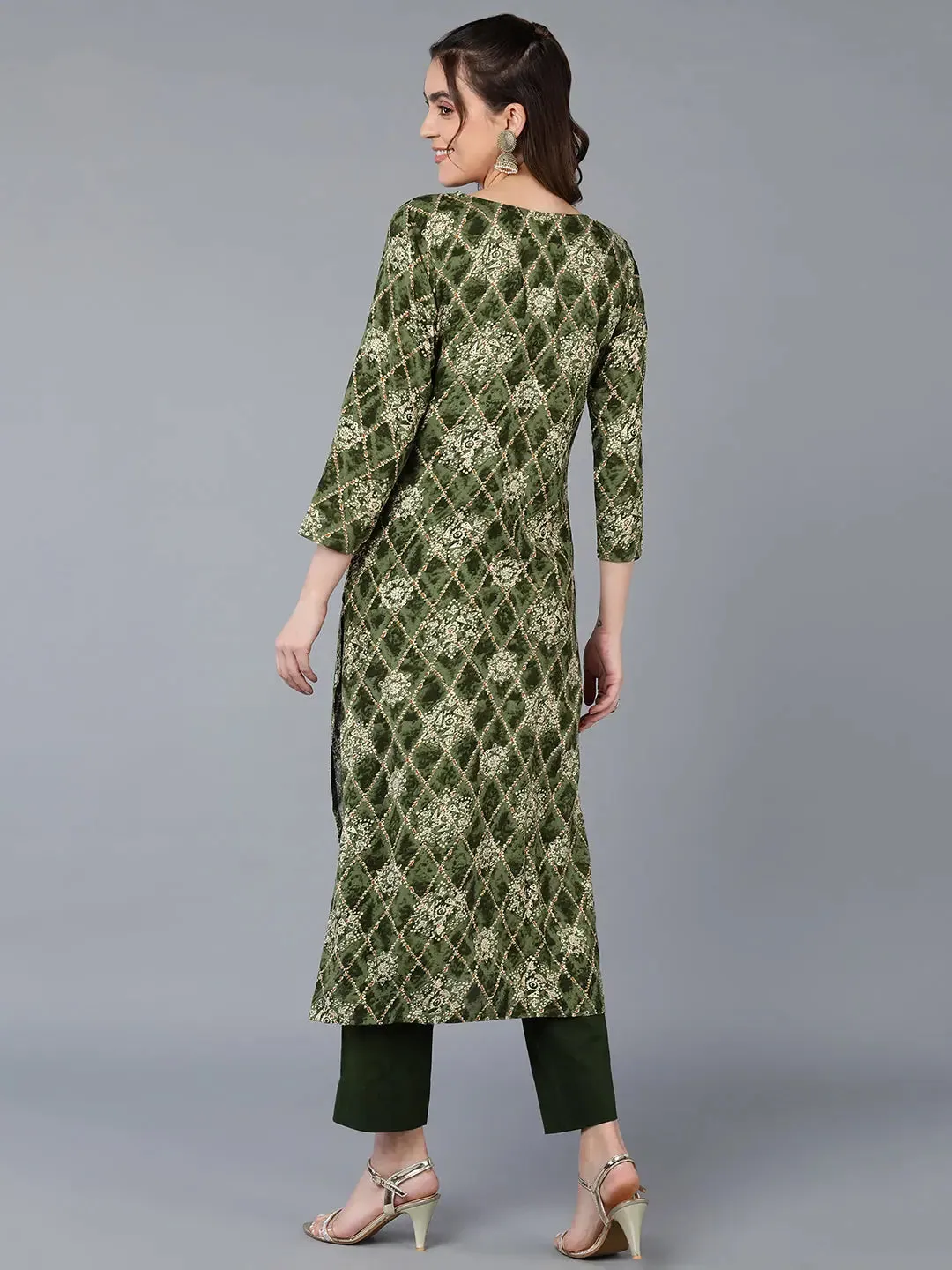 Viscose Rayon Green Printed Straight Kurta-VCK9354