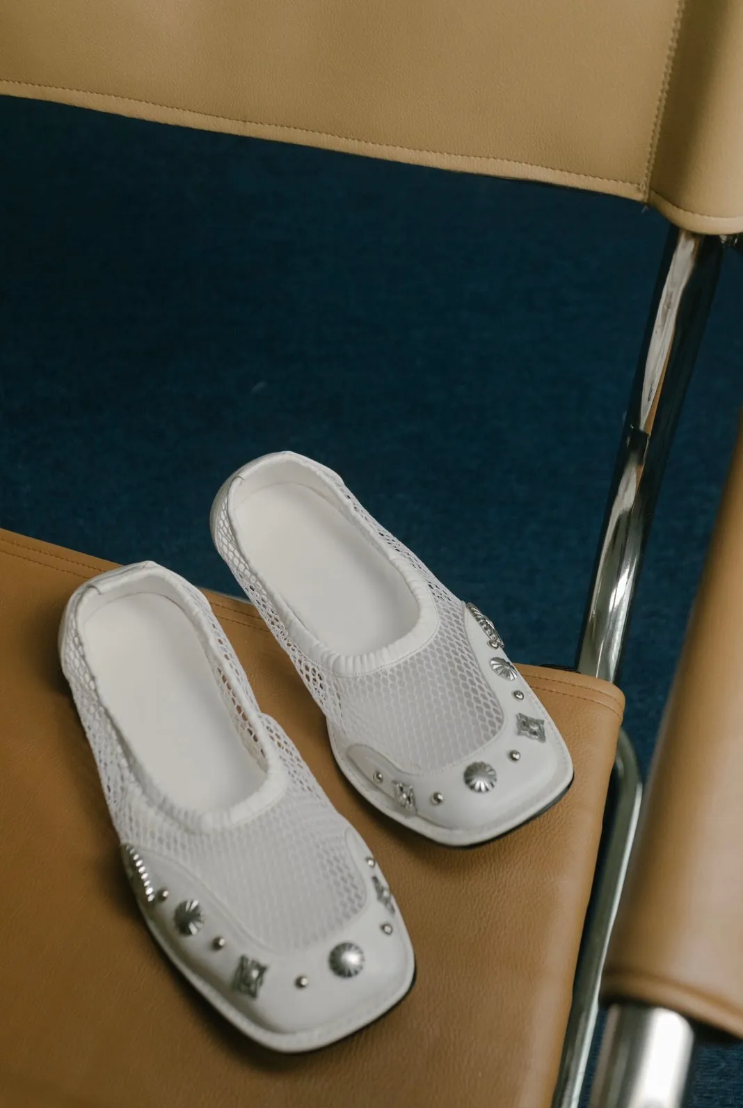 White Studded Fishnet Flats