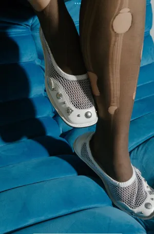 White Studded Fishnet Flats