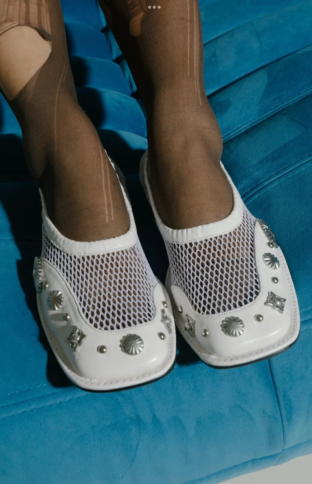 White Studded Fishnet Flats