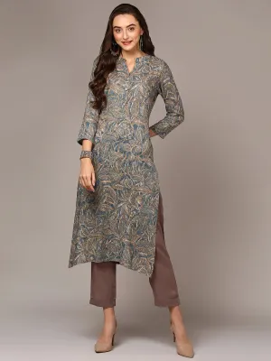 Women Grey Viscose Rayon Ethnic Motif Printed regular Fit Kurta VCK9527