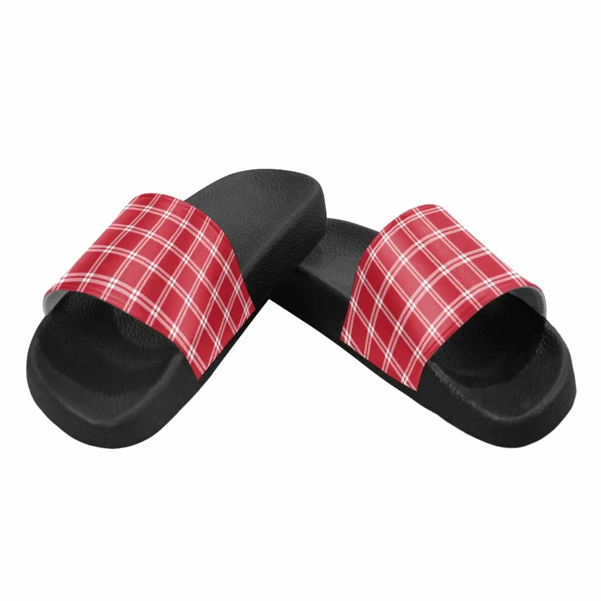 Womens Slide Sandals - Buffalo Plaid Red and White