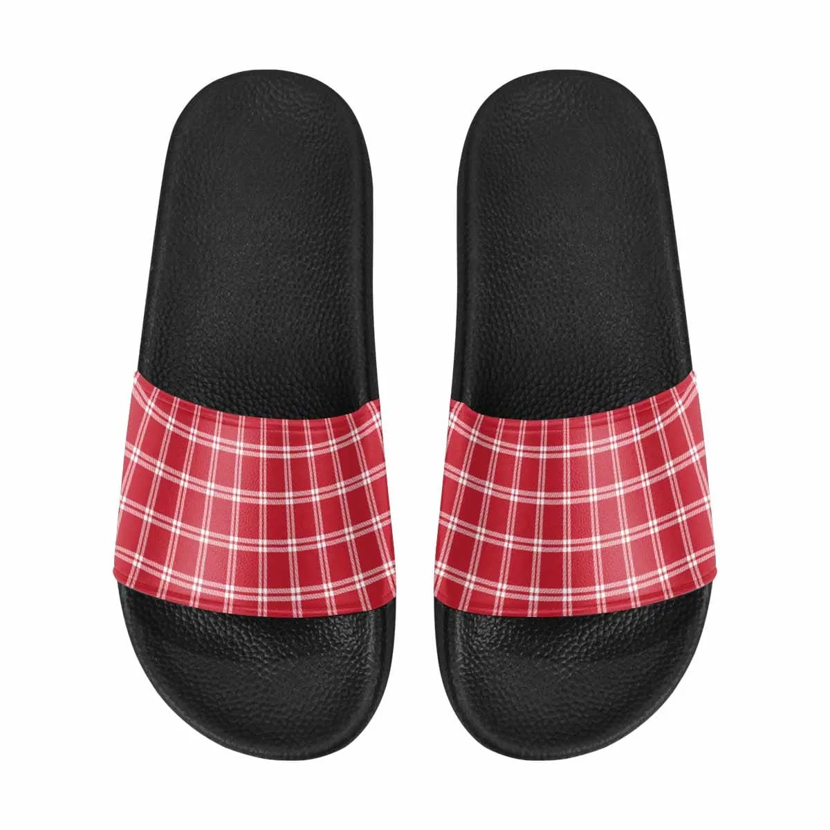 Womens Slide Sandals - Buffalo Plaid Red and White