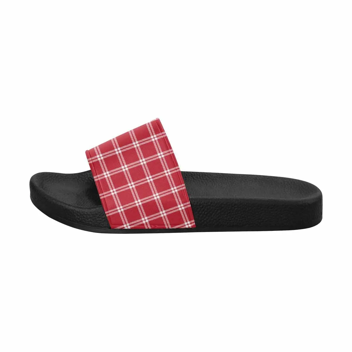 Womens Slide Sandals - Buffalo Plaid Red and White