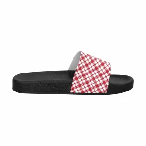 Womens Slide Sandals - Buffalo Plaid Red and White
