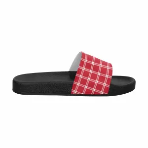 Womens Slide Sandals - Buffalo Plaid Red and White