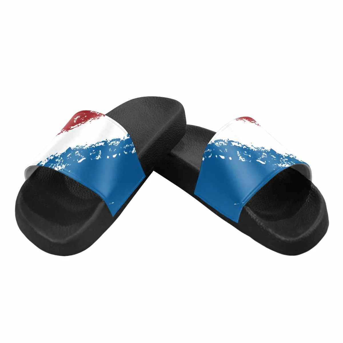 Womens Slide Sandals - Red and Blue Print