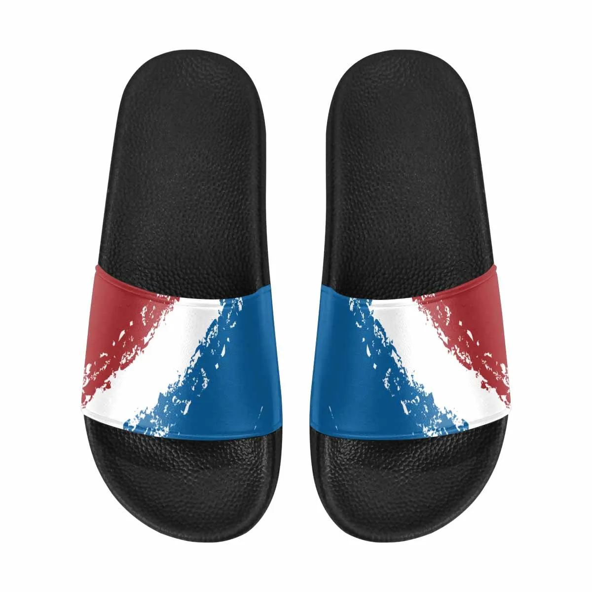 Womens Slide Sandals - Red and Blue Print