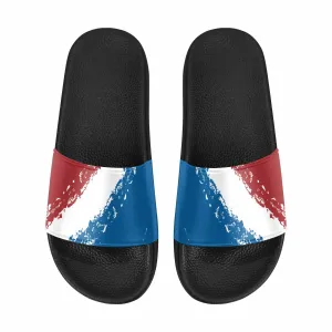 Womens Slide Sandals - Red and Blue Print