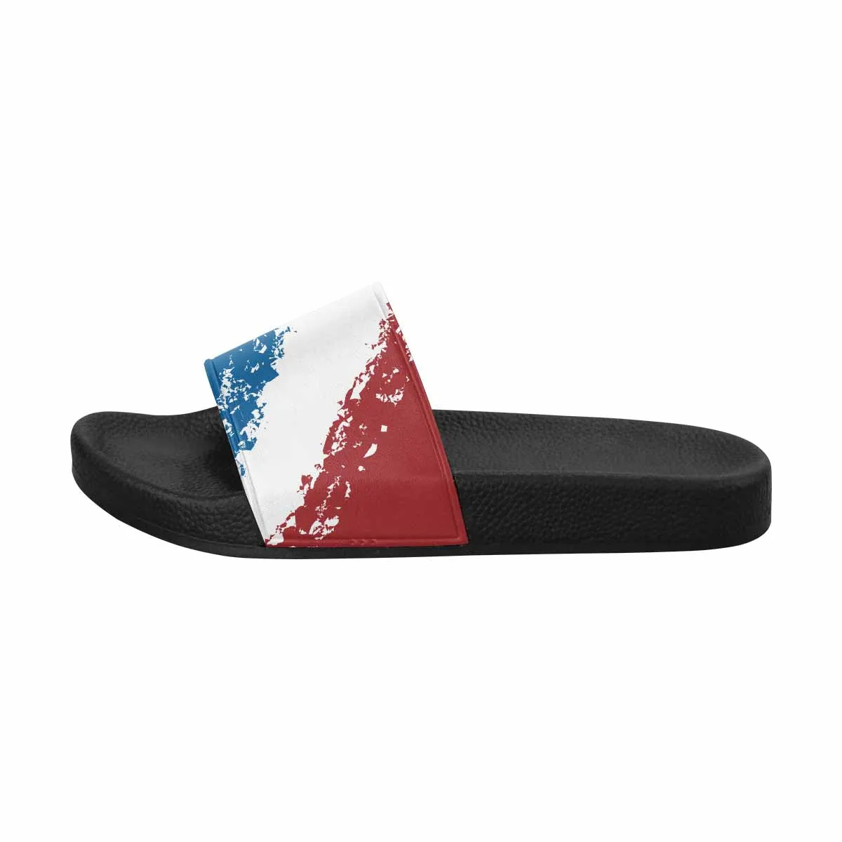 Womens Slide Sandals - Red and Blue Print
