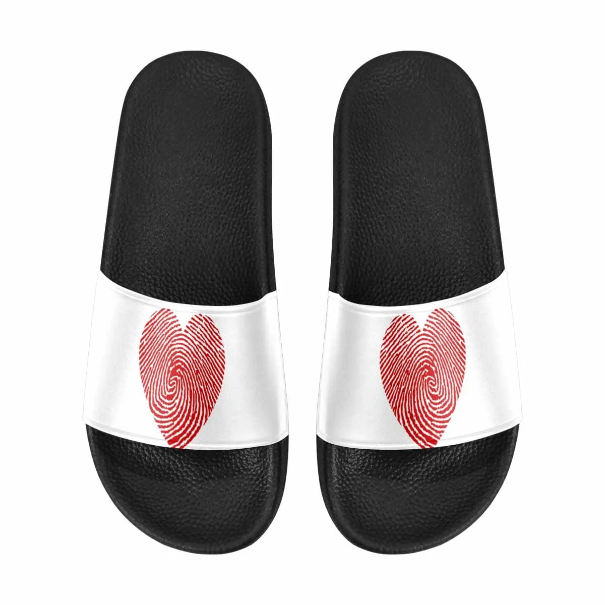Womens Slide Sandals - White and Red Heart