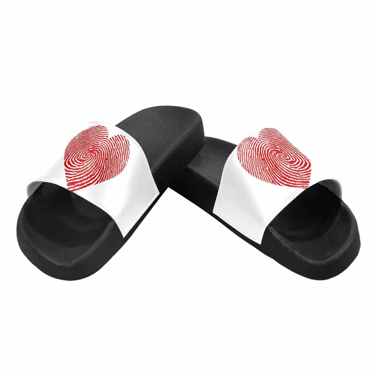 Womens Slide Sandals - White and Red Heart