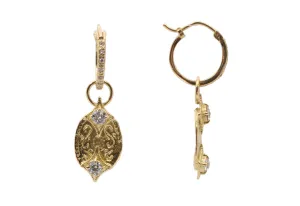 YELLOW GOLD ARTIFACT HUGGIE HOOP DROP EARRINGS