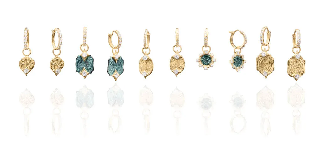 YELLOW GOLD ARTIFACT HUGGIE HOOP DROP EARRINGS